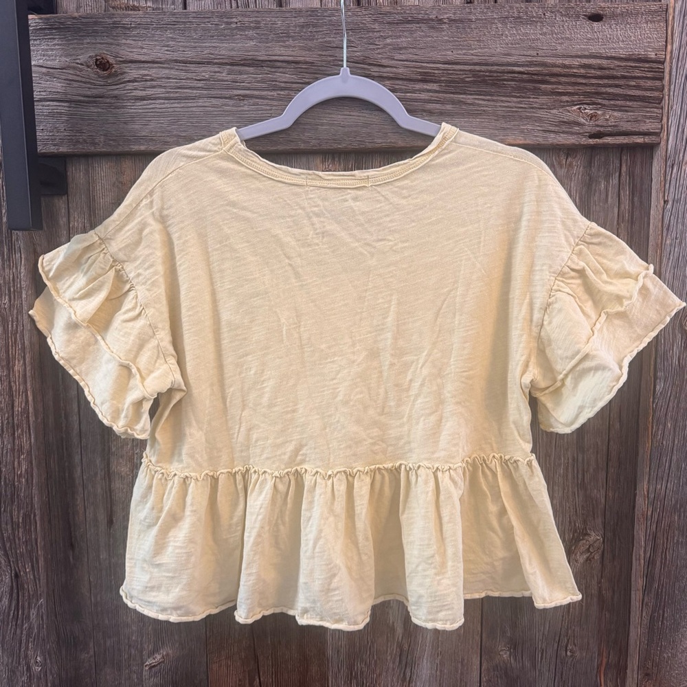 Altar’d State Laina Babydoll Top Yellow Ruffle Crop Boho Feminine Spring Medium - Picture 4 of 4